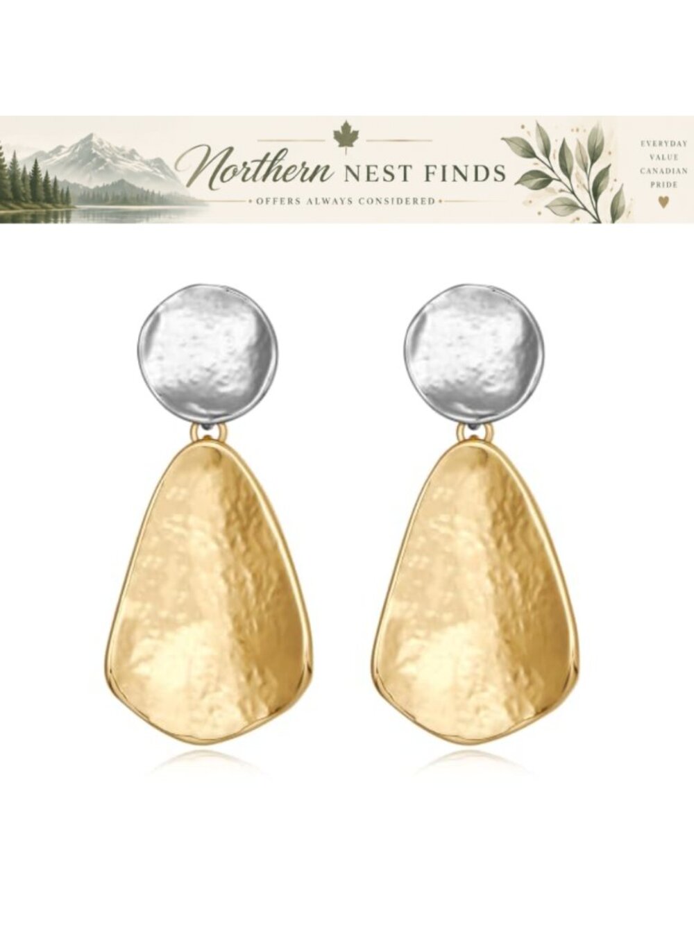Gold Plated Geometric Chunky Dangle Earrings Two-Tone Statement